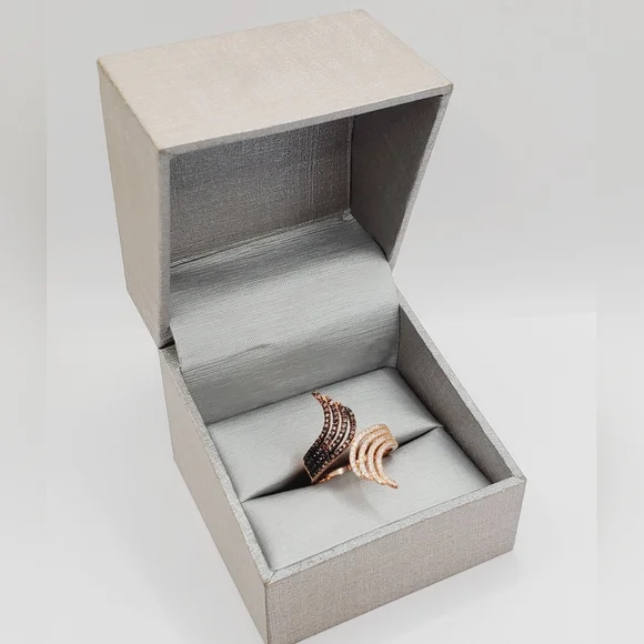 Chocolate & White Diamond Simulants Rose Gold - 925 Sterling Silver Ring